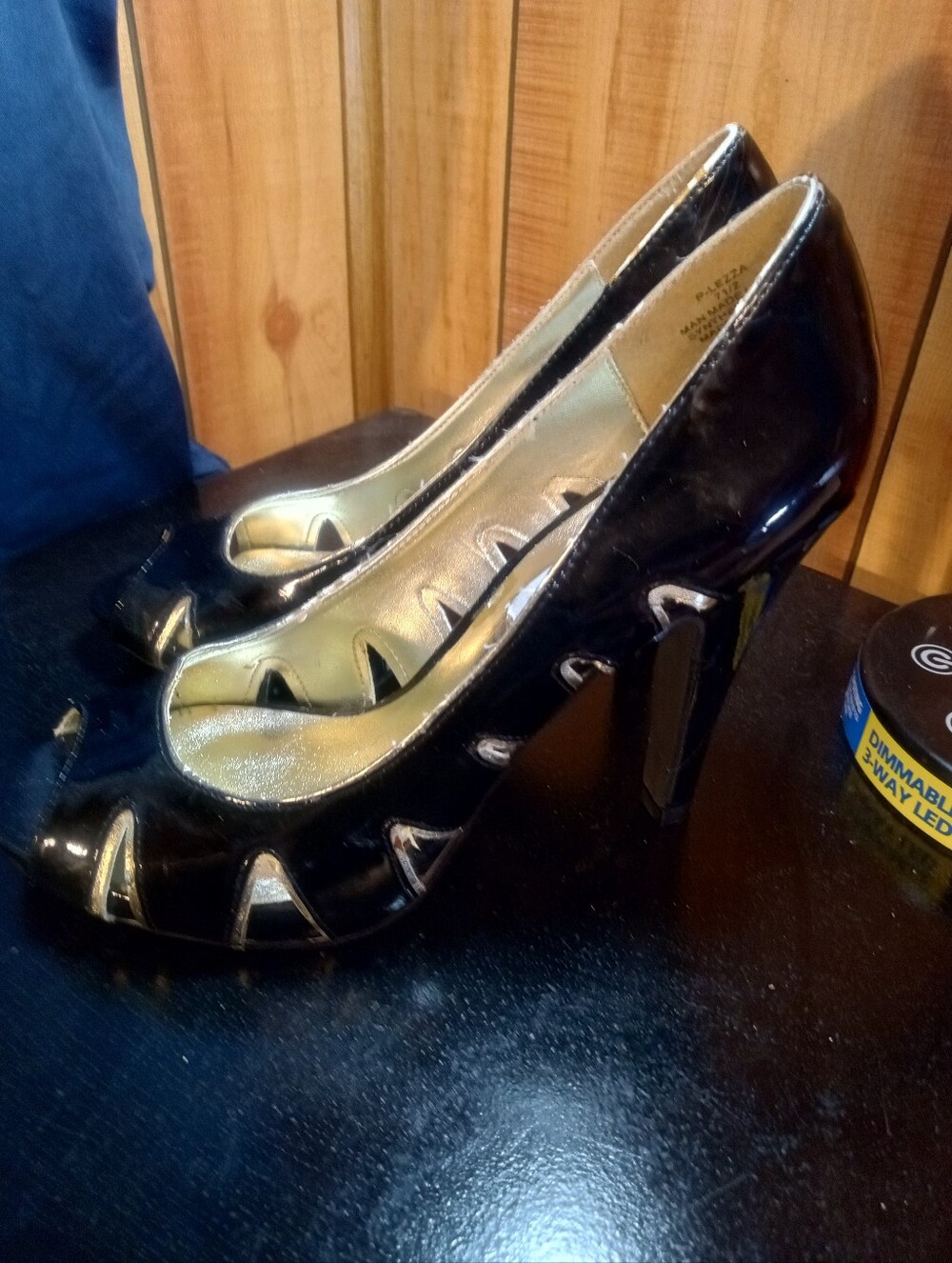 Steve Madden Black Patent Peep-Toe High Heels